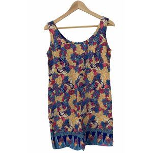 Rainbow Jo Women’s Dress‎ Hawaiian Floral Hula Sheath Sleeveless Print M Guitar